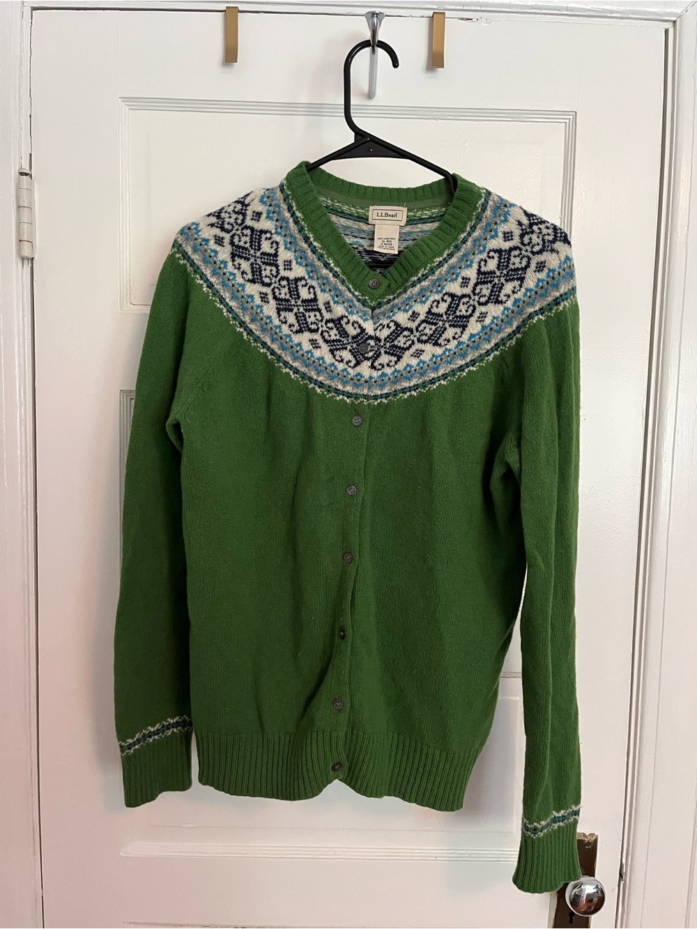 L.L. Bean 100% Lambswool Fair Isle Cardigan Sweater